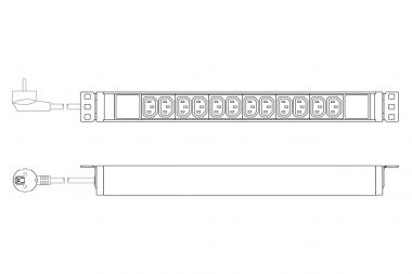 Steckdosenleiste mit Aluminiumprofil, 12-fach, 2m Zuleitung Schutzkontaktstecker 