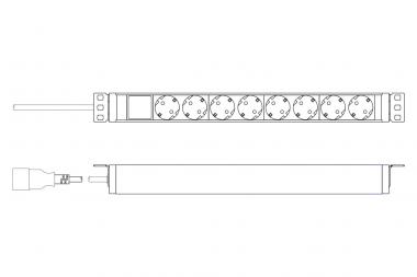Multiprise avec profilé en aluminium, 8 prises à  contact de protection, câble d'alimentation de 2m, fiche IEC C20 