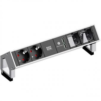 DESK2, 2x Schutzkontakt, 1x USB-Charger, 2x ABD, GST18, Inox 