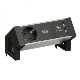 DESK2 ALU BLACK, 1x Schutzkontakt, 1x USB-Charger, 1x ABD GST18 