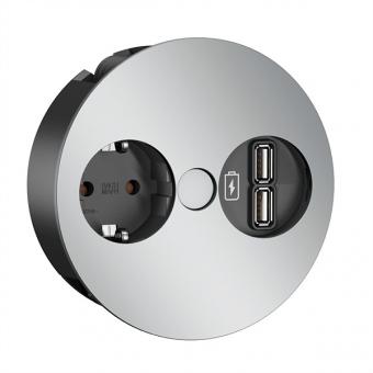 TWIST 1x Schutzkontakt, USB-Charger, GST18-Stecker, chrom, 0,2m 