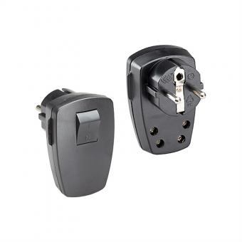 Schutzkontaktstecker, schwarz flach Wippschalter 2-p 