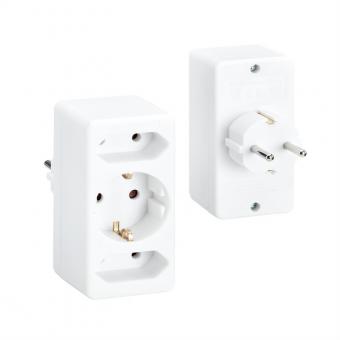 Multistecker 2xEuro 1xCEE7/3, weiß 16A/230V Polybeutel mit Etikett 