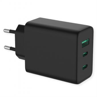 USB Charger mit Euro-Stecker, 3-Port (Typ-A, 2x Typ-C), 65W, GaN 