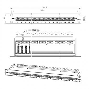 Panneau de brassage 19 pouces MPP24, 1 U, Cat.6A (Classe EA) (ISO/IEC), 24 