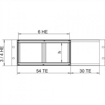 Cage à cartes pour le montage horizontal de cartes, 3 U, 20 CV, rail avant avec lèvre longue 