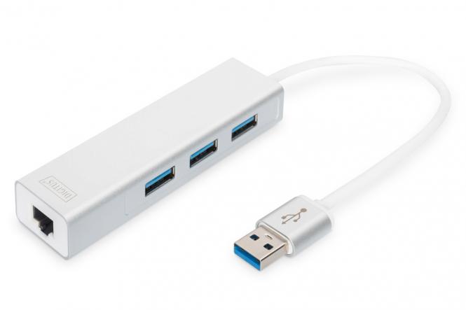 USB 3.0 3-Port Hub + Gigabit LAN-Adapter 
