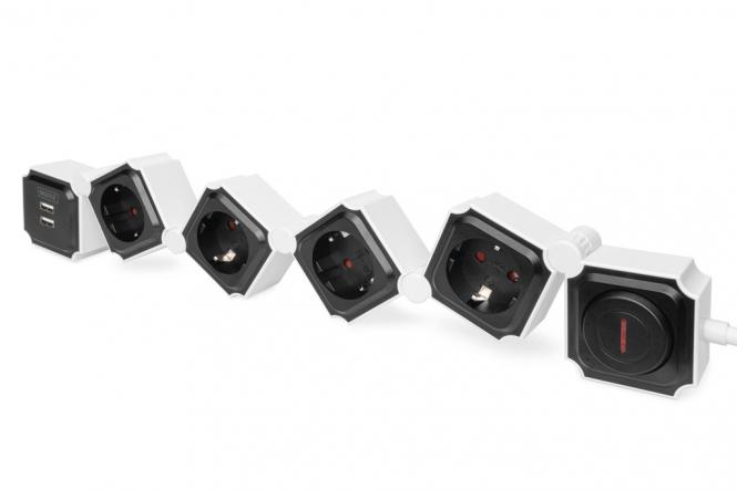 Flexible 4-fach Steckdosenleiste mit 2 USB-Anschlüssen + Schalter 