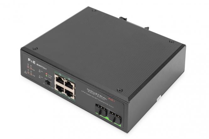 Industrial 4-Port Gigabit PoE Switch, Unmanaged, 2 Uplinks 