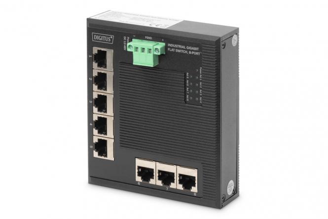 Industrial 8-Port Gigabit Switch, Flat, Unmanaged 