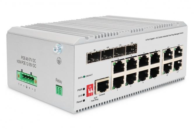 8-Port Gigabit Switch, Industrial, L2 managed, 4 SFP Uplink 