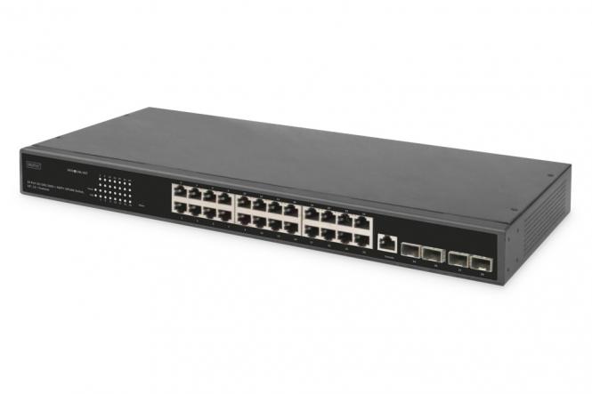 24 Port 10/100/1000 + 4SFP+ UPLINK Switch, 19-Zoll, L2+ Features 