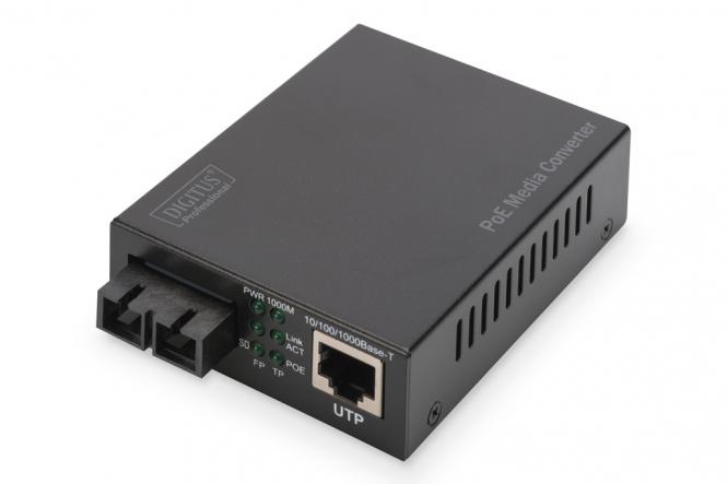 Gigabit PoE Medienkonverter, RJ45 / SC, MM, PSE 