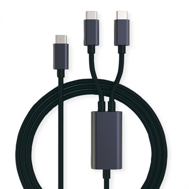 USB Typ C Split-Ladekabel, C - 2x C, ST/ST, max. 100W, schwarz, 1,85m 