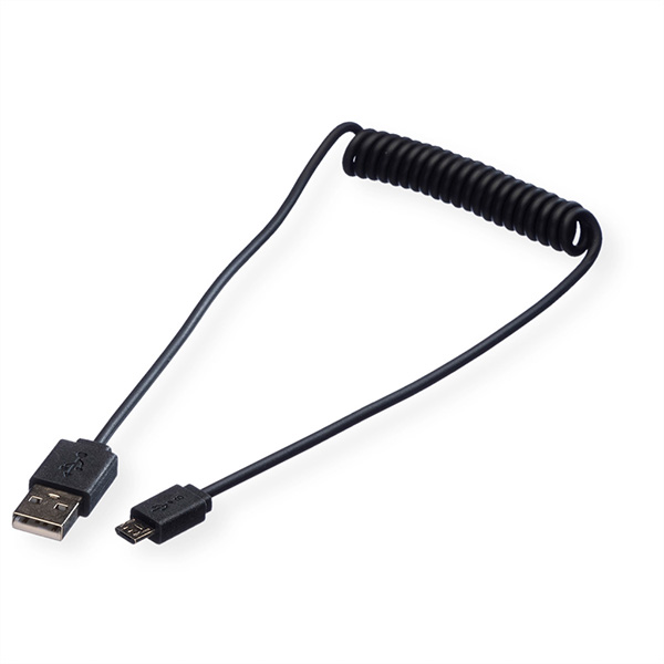 USB 2.0 Spiralkabel, A-MicroB, 1m 