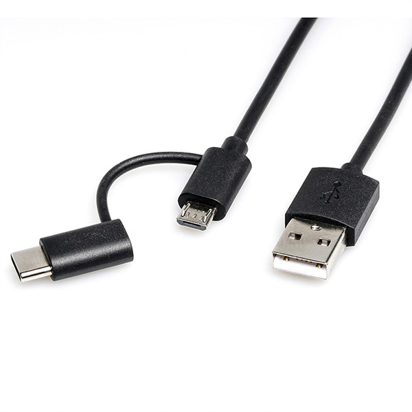 USB 2.0 Sync- und Ladekabel (Typ C / USB Micro B), Stecker/Buchse, schwarz, 1,0m 