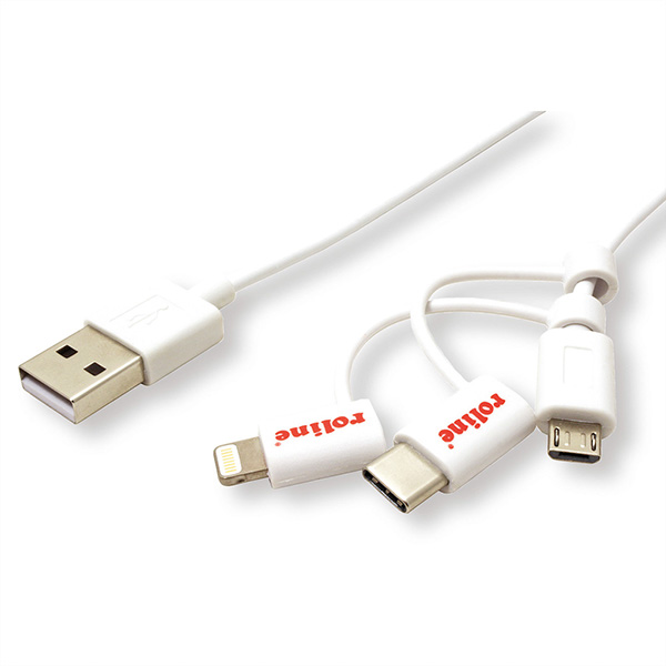 USB 2.0 Sync- und Ladekabel, Typ A zu Typ C, 8-Pin, USB MicroB, weiß, 1,0m 