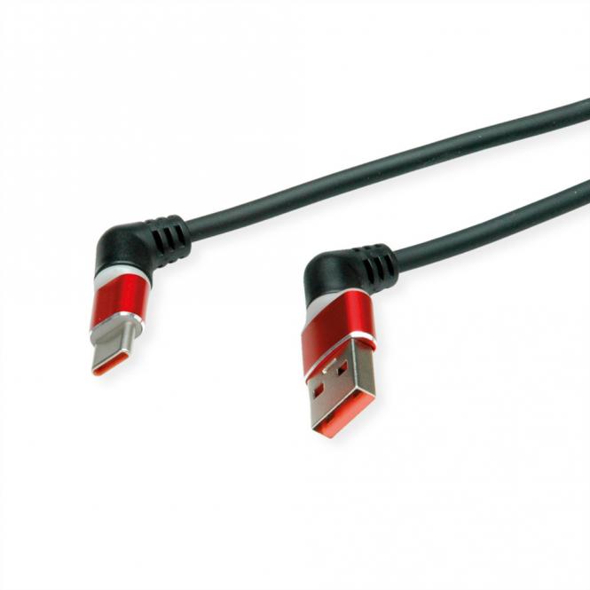 USB 2.0 Kabel, Typ-C, Typ-A, ST/ST, 360° Rotation, schwarz / rot, 2m 