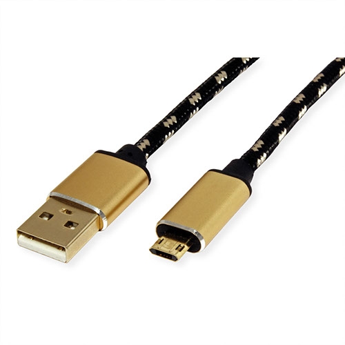 GOLD USB 2.0 Kabel, Typ A Stecker zu Micro B Stecker, reversibel 