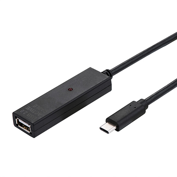 USB 2.0 Verlängerung, aktiv, mit Repeater, A-C, schwarz, 20m 