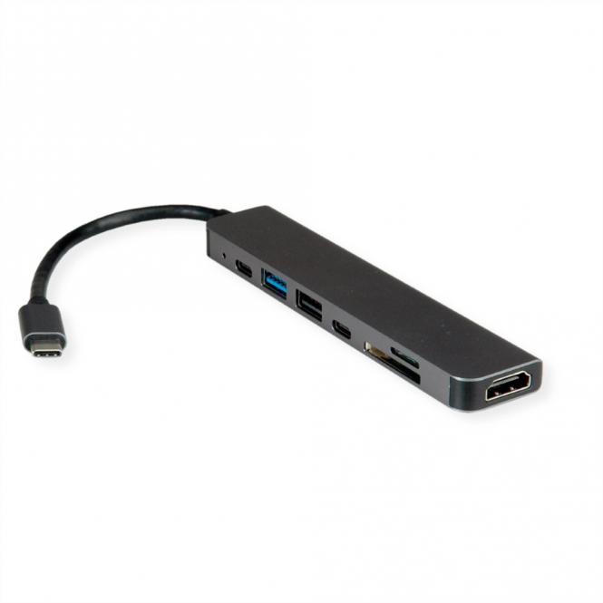 USB Typ C Dockingstation, HDMI 4K60, 2x USB2.0 (A+C) + 1x USB3.2 Gen1 (A), 1x PD, 1x SD/TF 