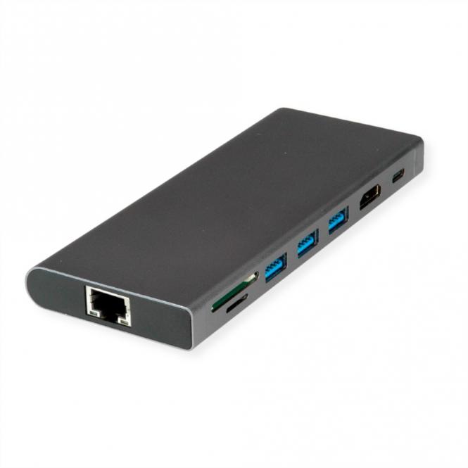 USB Typ C Dockingstation, HDMI 4K60, 4x US3.2Gen1 (1x C + 3x A), 1x PD, 1x SD/TF, 1x RJ45, 1x 3.5mm 