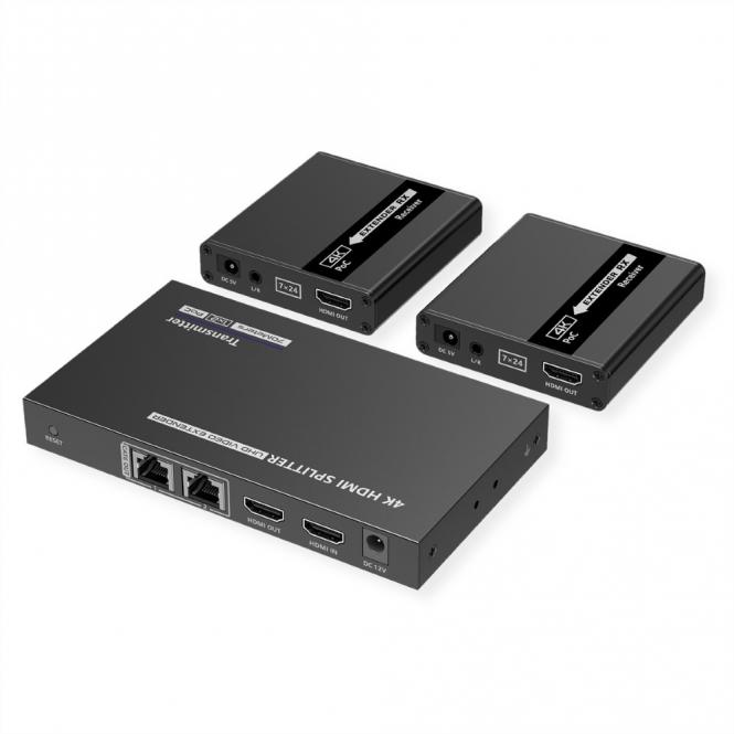 HDMI Splitter 3fach, mit Verlängerung (2x) über TP, bis 40m 