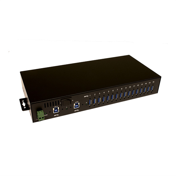 16-Port USB 3.0 Hub, inkl. Din-Rail Kit, Überspannungsschutz 