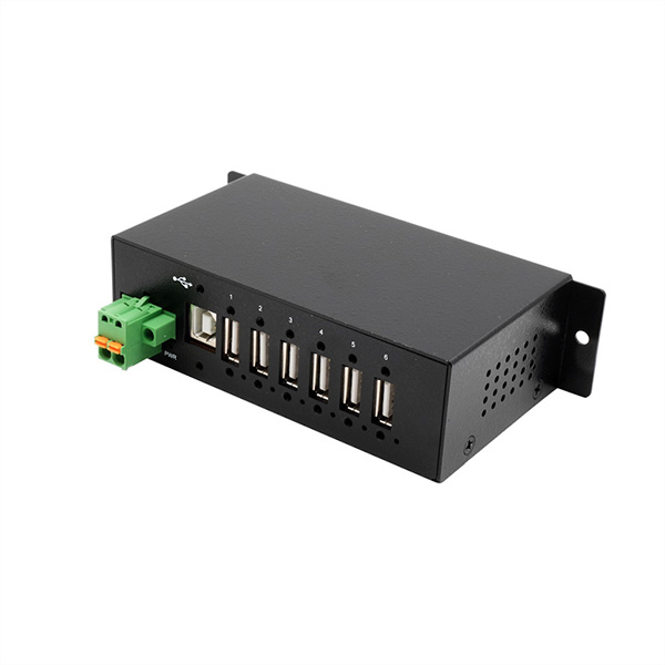 EX-1596HMVS, 6-Port USB 2.0 Metall Hub, 15 KV ESD Überspannungsschutz, Hutschiene 