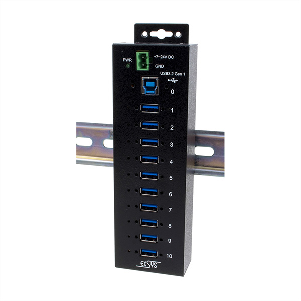 EX-1510HMVS, 10-Port USB 3.2 Gen1 Managed Metall Hub, 15 KV ESD Überspannungsschutz 