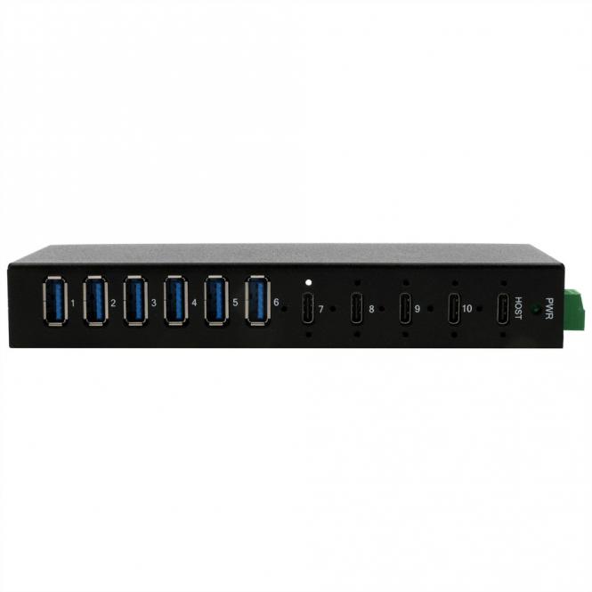 EX-12290HMS 10 Port USB 3.2 Gen 2x1 Metall HUB mit 4x USB-C und 6x USB-A 3.2 Gen 1 Ports, für Tisch, Wand und DIN-Rail Montage 