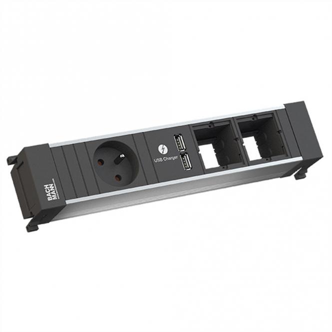 POWER FRAME 1xUTE 1xUSB Charger 2xCM Strom 0,2m GST18, schwarz / silber 