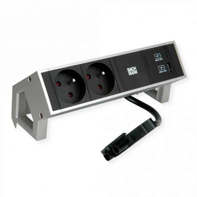 DESK2 2xUTE 1xUSB A/C 22W 0,2m GST18 INOX 