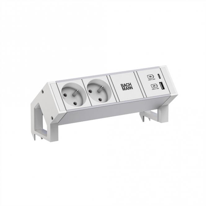 DESK2 ALU WHITE 2xUTE 1xUSB A/C 22W 0,2m GST18 