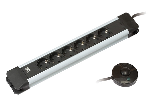 Steckdosenleiste, 6fach, mit Fußtretschalter, 1,5m 
