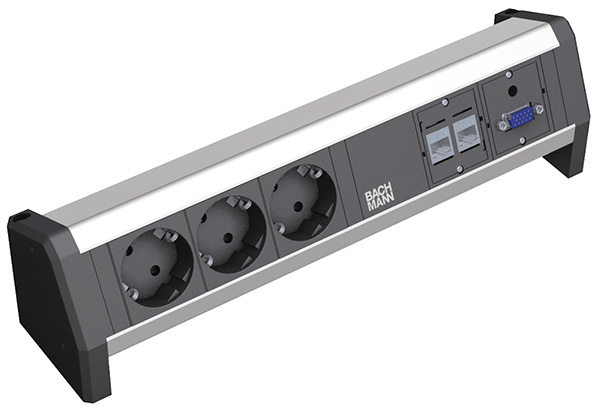 DESK 1, Steckdoseneinheit, 3x Schuko, 2x Kat. 5e, 1x VGA, 1x Audio 