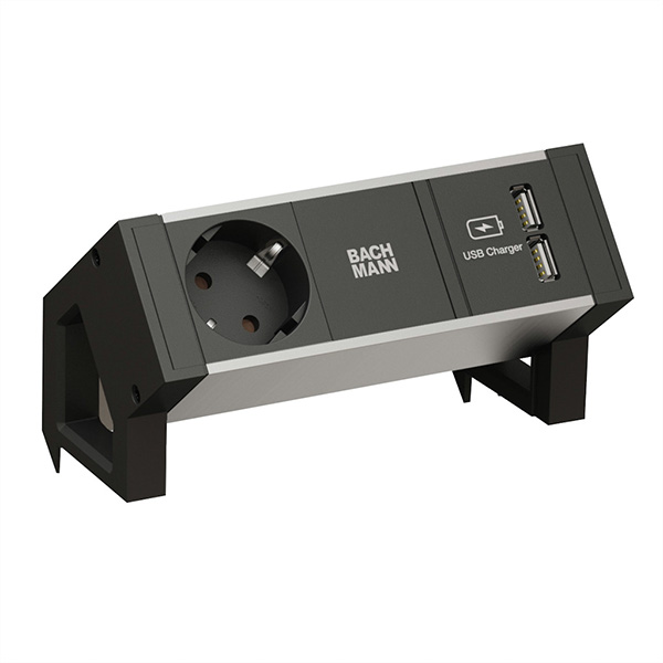 DESK2 ALU BLACK, 1x Schutzkontakt, 1x USB-Charger, 1x ABD GST18 