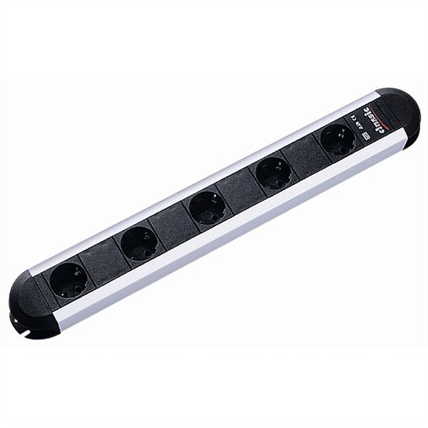 PRIMO Steckdosenleiste, 5x Schuko, Aluminium, Dosenabstand 85mm, 1,75m 