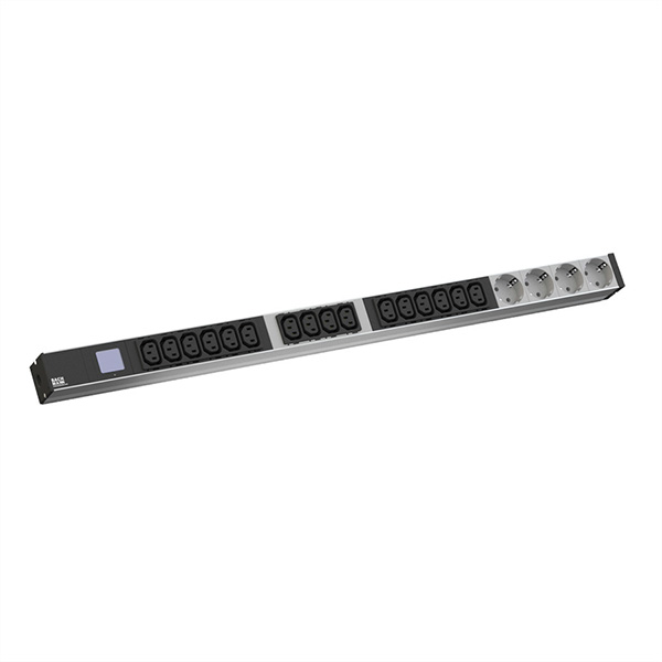 19-Zoll PDU, 1HE, 16x C13, 4x Schuko, Leistungsmessung, Anschluß CEE 16A, blau 