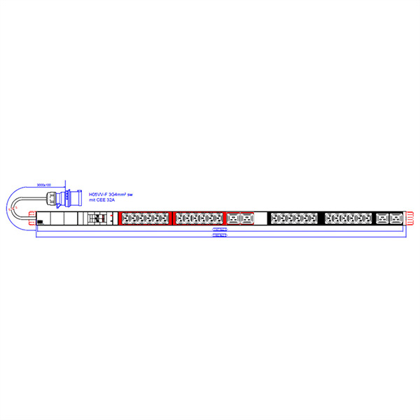 IT PDU ALU, 1HE, 20x C13, 4x C19, 2x LS, CEE 32A, blau 