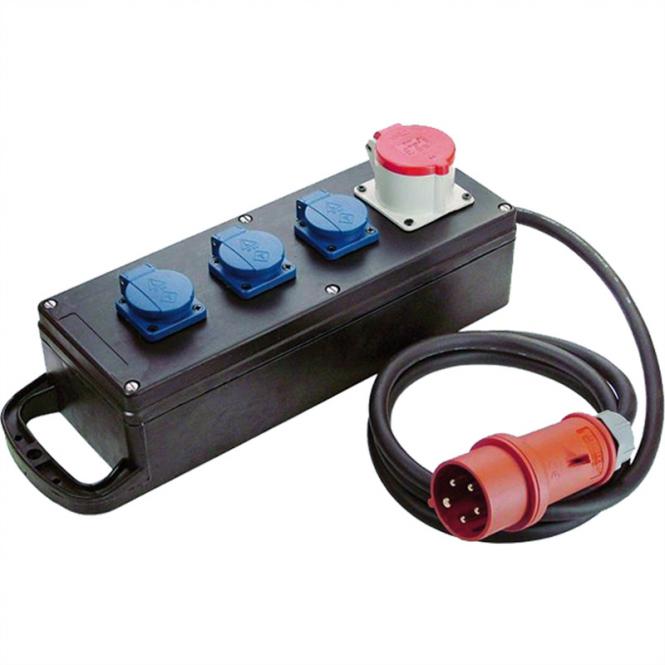 Vollgummi-Verteiler 16A 5P IP44, 1x16A 5p400V 3Schutzkontakt 