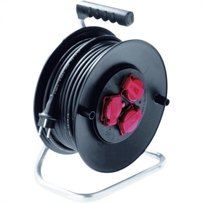 Schutzkontakt-Aufrollkabeltrommel 3fach 230VAC, IP44, 25m 