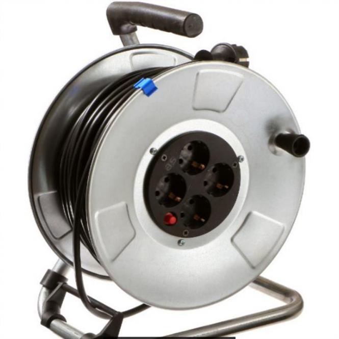 Stahlblechkabeltrommel 4-f. 25m, H05RR-F 3G1,5mm, IP20 