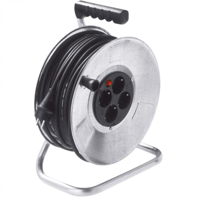 Stahlblechkabeltrommel 4-f. 50m, H05RR-F 3G1,5mm, IP20 