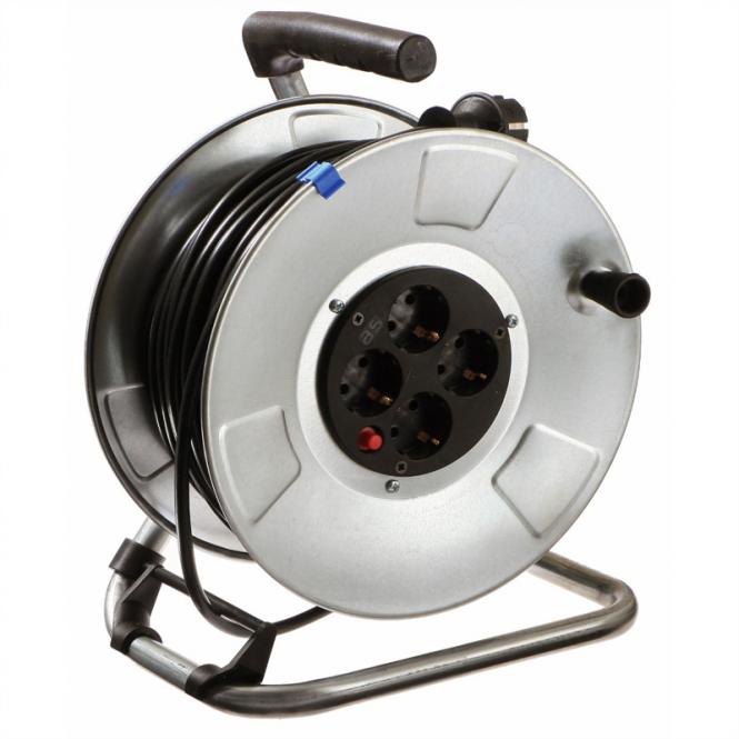 Stahlblechkabeltrommel 4-f. 25m, H05VV-F 3G1,5mm, IP21 