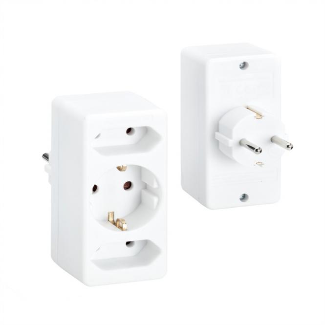 Multistecker 2xEuro 1xCEE7/3, weiß 16A/230V Polybeutel mit Etikett 