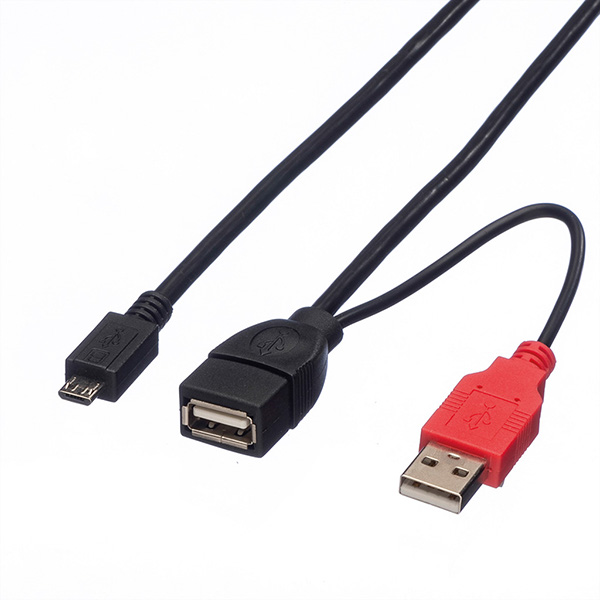 USB 2.0 Y-Kabel, 2x Typ A (ST/BU) auf Micro B ST, 1m 