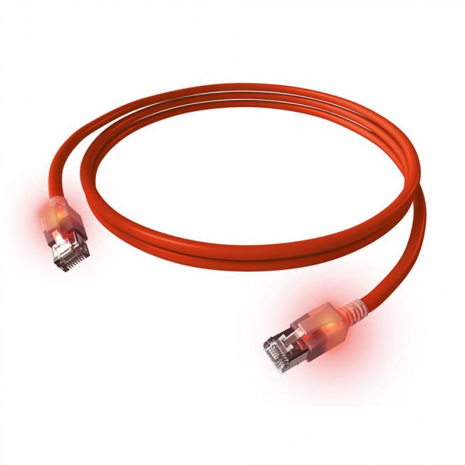 EasyLan DualBoot LED Patchkabel RJ45 S/FTP Kat.6A (Class EA), mit saCon Stecker, LSOH, rot, 1,5m 