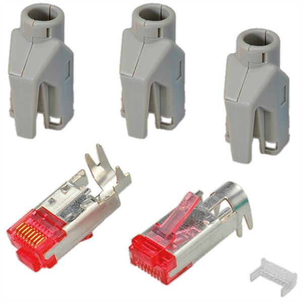TM21 Stecker, geschirmt, Tülle grau, 50 Stück 