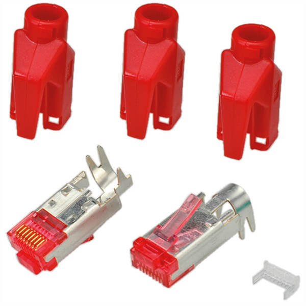 TM21 Stecker, geschirmt, Tülle rot, 50 Stück 